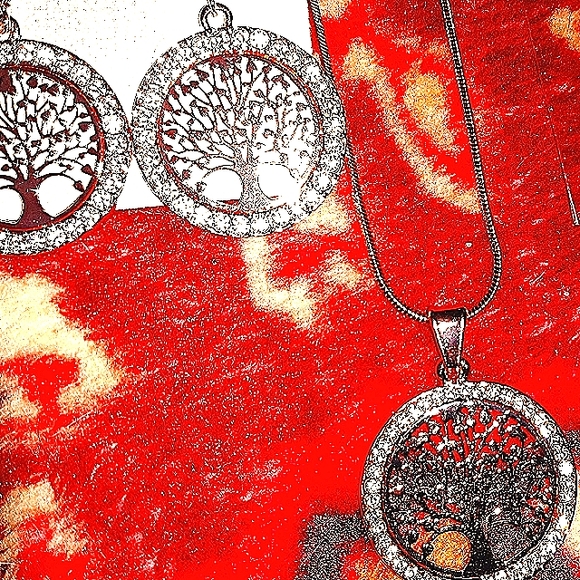 Gorgeous Rose Gold Tree of Life Dangle Earrings Crystal Rhinestones NEW - Picture 5 of 10